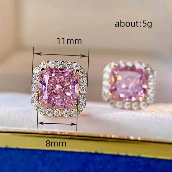 18k Gold Pink Sapphire Diamond Earrings Cushion Cut Earrings - Picture 6 of 6